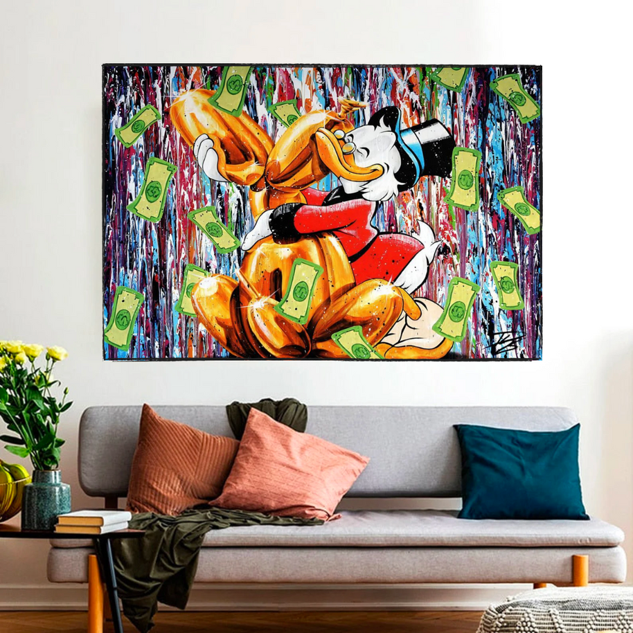 Banksy Scrooge McDuck and Dog Canvas Wall Art-MinimalisticDecor.com