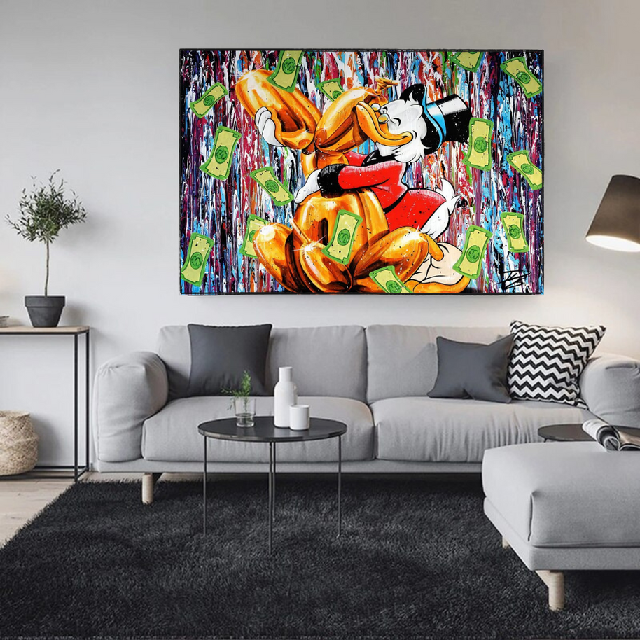 Banksy Scrooge McDuck and Dog Canvas Wall Art-MinimalisticDecor.com