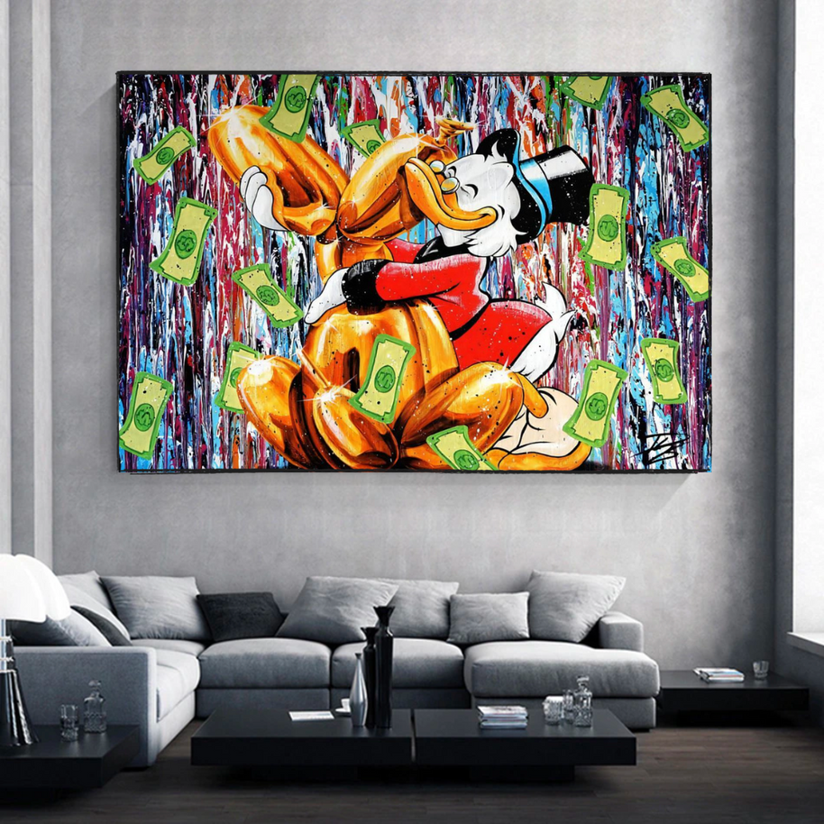 Banksy Scrooge McDuck and Dog Canvas Wall Art-MinimalisticDecor.com
