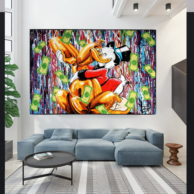 Banksy Scrooge McDuck and Dog Canvas Wall Art-MinimalisticDecor.com