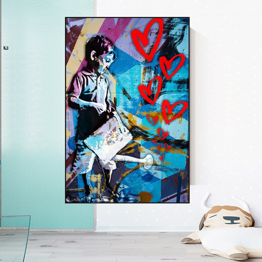 Banksy Steet Art Boy Planting Love Canvas Wall Art-MinimalisticDecor.com