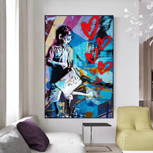 Banksy Steet Art Boy Planting Love Canvas Wall Art-MinimalisticDecor.com