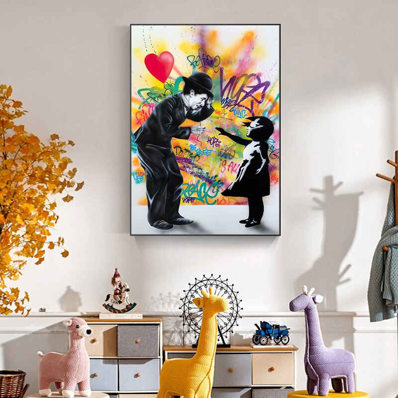 Banksy Street Art Love Heart Girl Canvas Wall Art-MinimalisticDecor.com