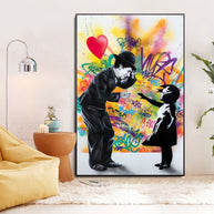 Banksy Street Art Love Heart Girl Canvas Wall Art-MinimalisticDecor.com