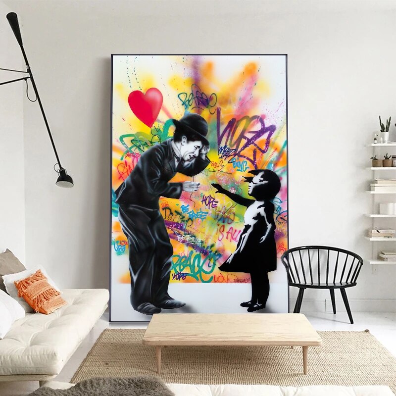 Banksy Street Art Love Heart Girl Canvas Wall Art-MinimalisticDecor.com
