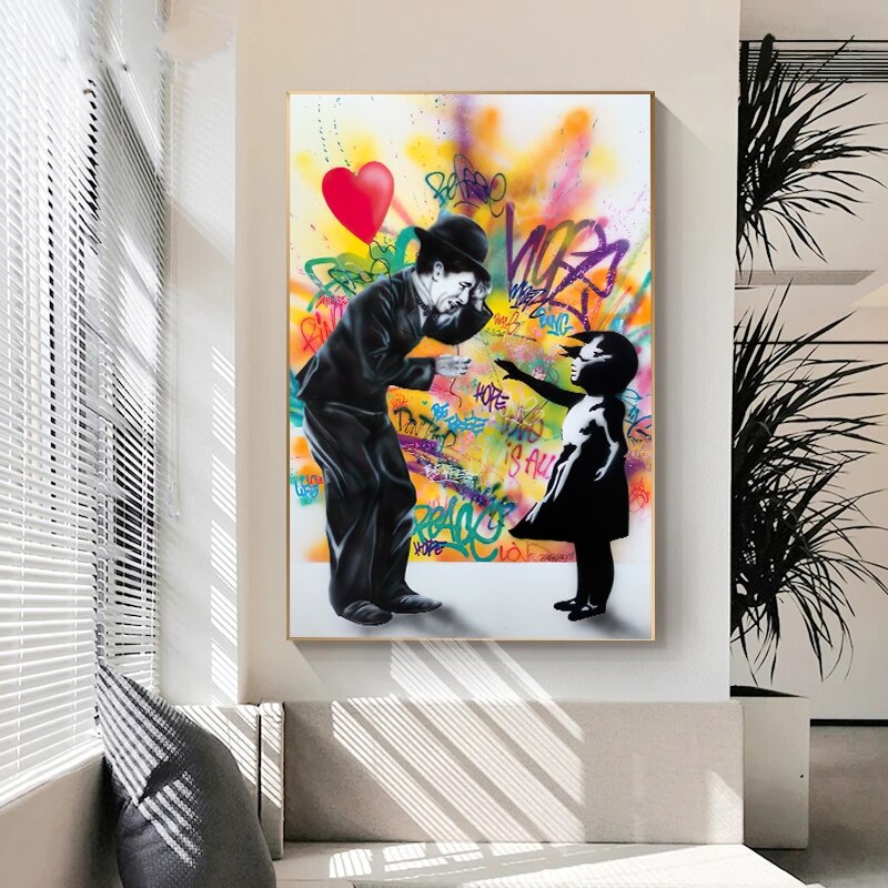 Banksy Street Art Love Heart Girl Canvas Wall Art-MinimalisticDecor.com