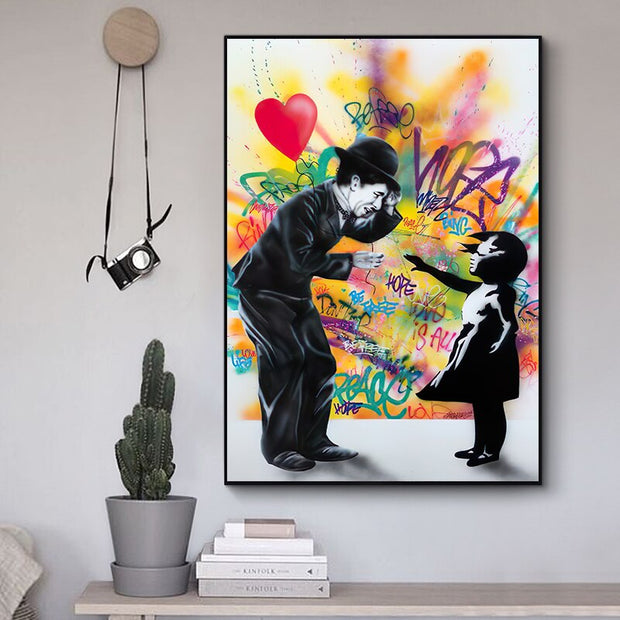Banksy Street Art Love Heart Girl Canvas Wall Art-MinimalisticDecor.com