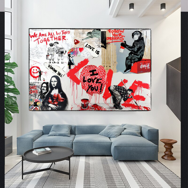 Banksy We are all in this Together Canvas Wall Art-MinimalisticDecor.com
