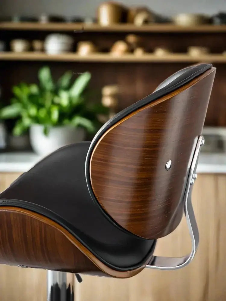 Banqueta Leather Bar Stool width Oak Wood Base-MinimalisticDecor.com