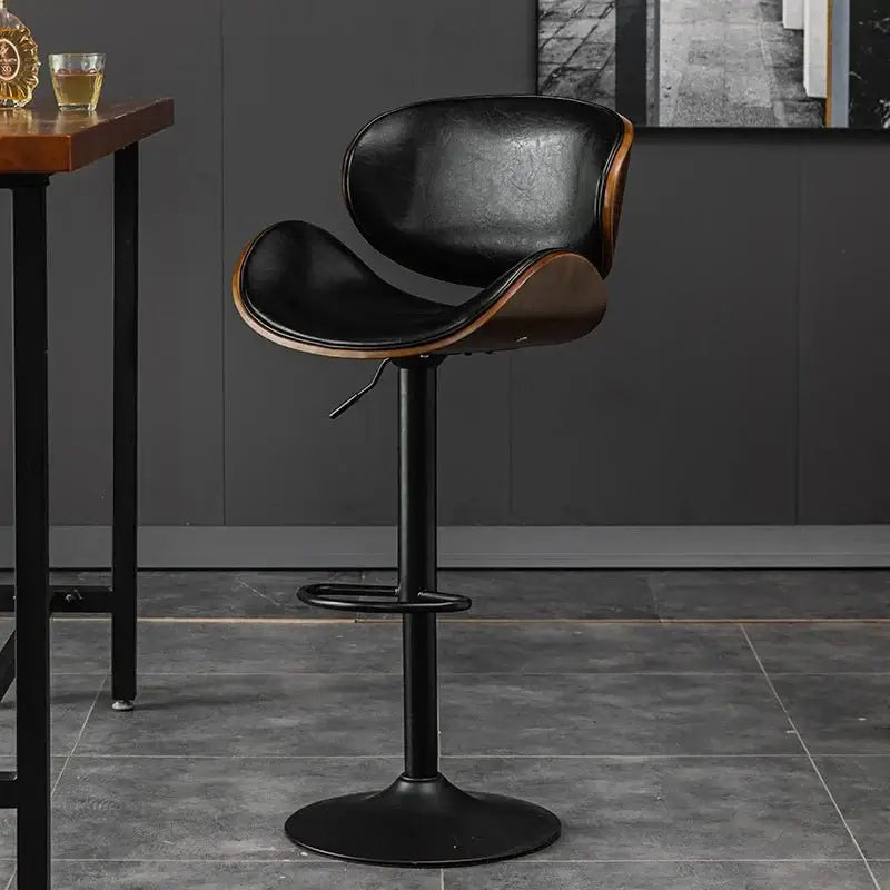 Banqueta Leather Bar Stool width Oak Wood Base-MinimalisticDecor.com