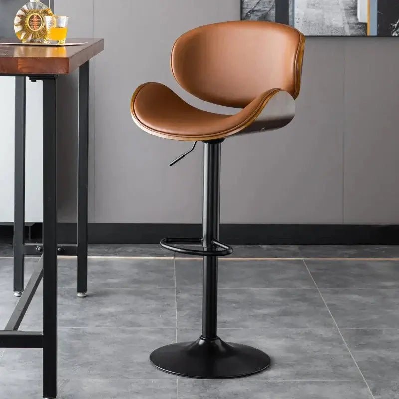 Banqueta Leather Bar Stool width Oak Wood Base-MinimalisticDecor.com