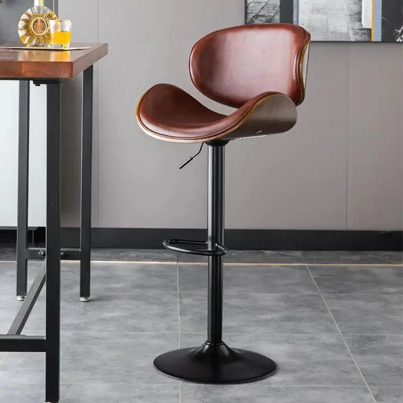 Banqueta Leather Bar Stool width Oak Wood Base-MinimalisticDecor.com