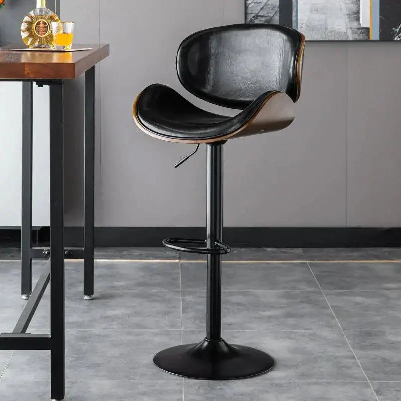 Banqueta Leather Bar Stool width Oak Wood Base-MinimalisticDecor.com