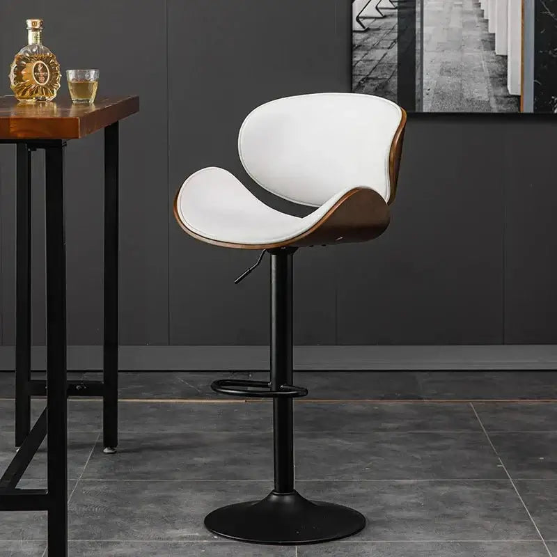 Banqueta Leather Bar Stool width Oak Wood Base-MinimalisticDecor.com