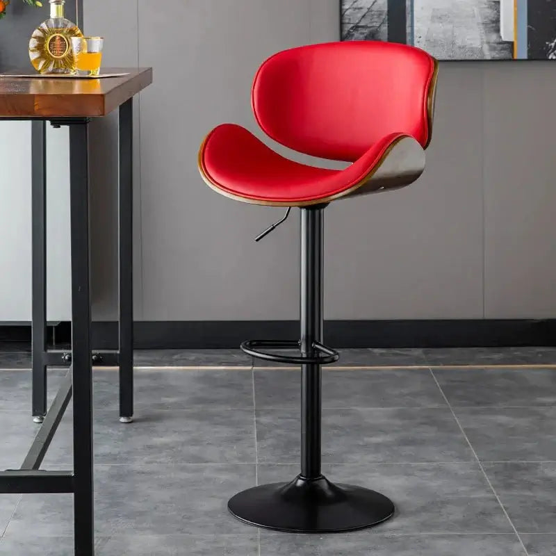 Banqueta Leather Bar Stool width Oak Wood Base-MinimalisticDecor.com