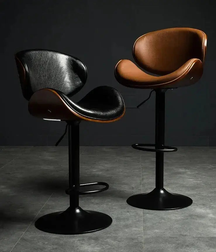 Banqueta Leather Bar Stool width Oak Wood Base-MinimalisticDecor.com