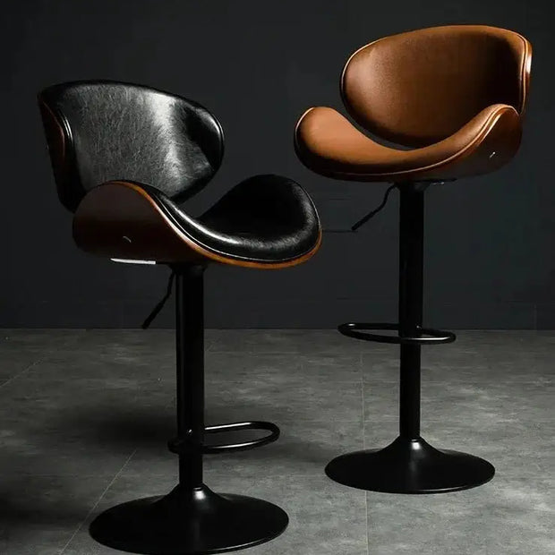 Banqueta Leather Bar Stool width Oak Wood Base-MinimalisticDecor.com