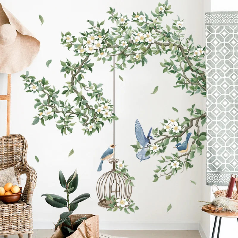 Birdcage Flower Wall Sticker – PVC Wall Decal-MinimalisticDecor