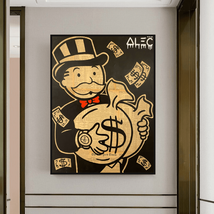 Black and White Money Bags - Alec Monopoly Wall Art-MinimalisticDecor.com
