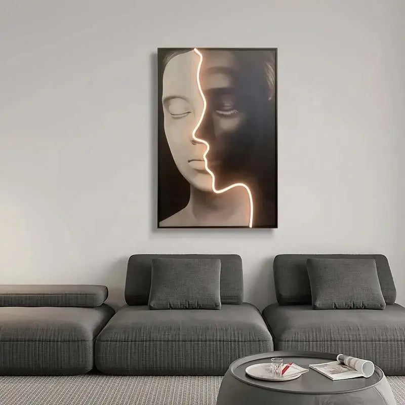 Black and White Neon LED Faces Wall Art – Minimalist Design-MinimalisticDecor.com