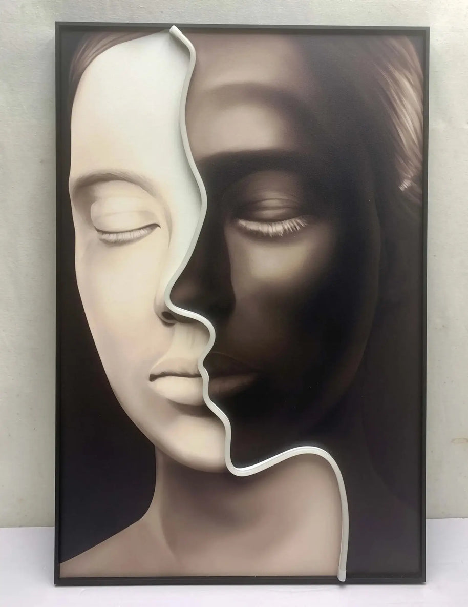 Black and White Neon LED Faces Wall Art – Minimalist Design-MinimalisticDecor.com
