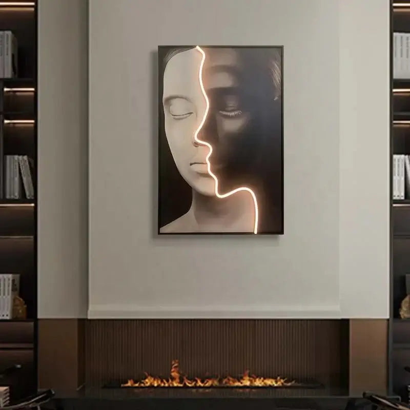 Black and White Neon LED Faces Wall Art – Minimalist Design-MinimalisticDecor.com