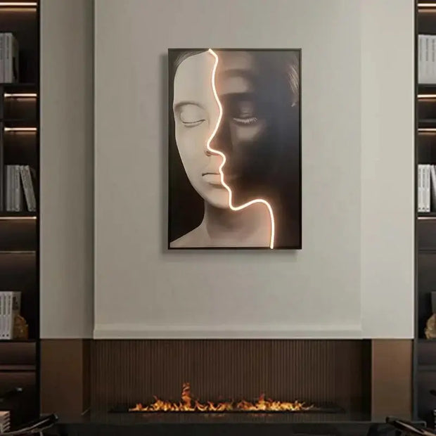 Black and White Neon LED Faces Wall Art – Minimalist Design-MinimalisticDecor.com