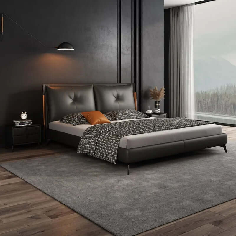 Black Movino Design Cushioned Bed Frame-MinimalisticDecor.com