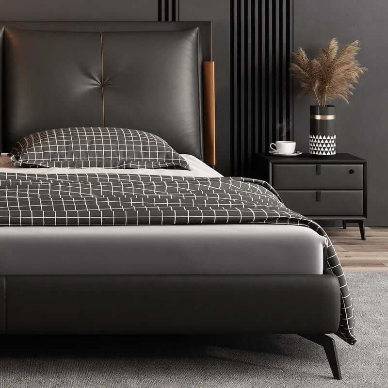 Black Movino Design Cushioned Bed Frame-MinimalisticDecor.com
