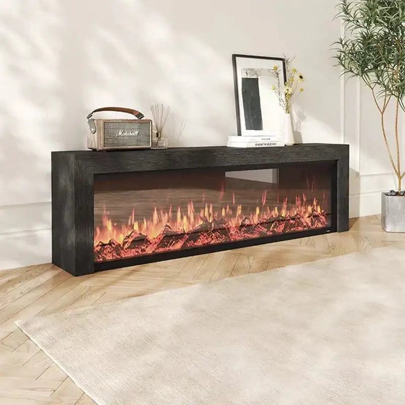Black Oak Fireplace TV Cabinet Simulated Flames-MinimalisticDecor.com