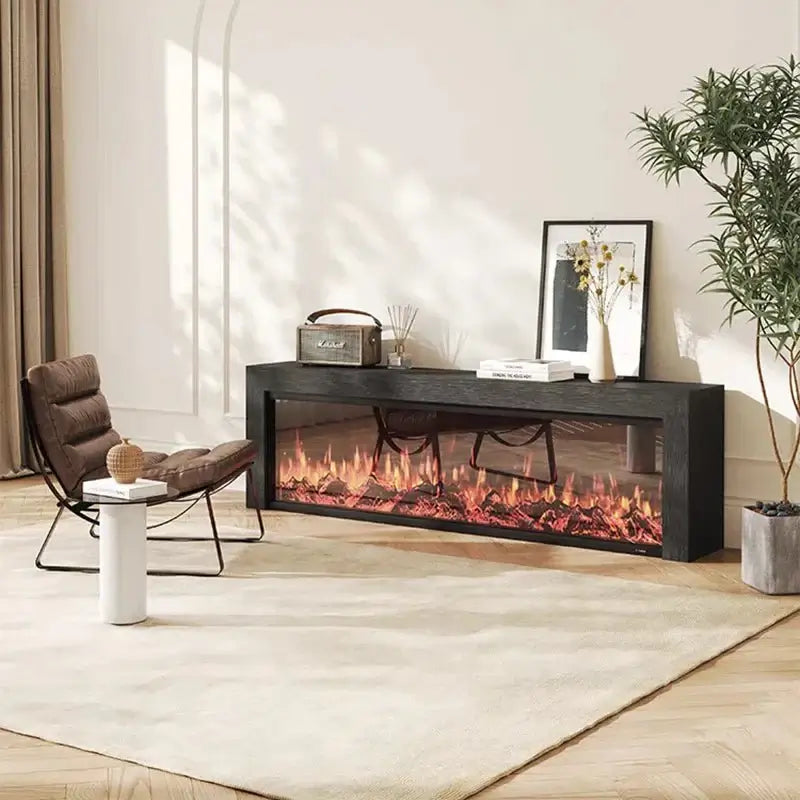 Black Oak Fireplace TV Cabinet Simulated Flames-MinimalisticDecor.com