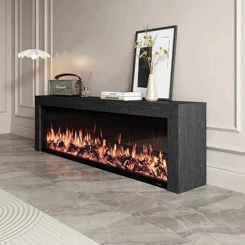 Black Oak Fireplace TV Cabinet Simulated Flames-MinimalisticDecor.com