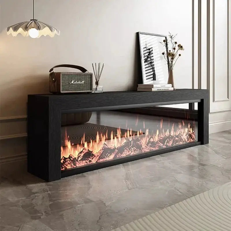 Black Oak Fireplace TV Cabinet Simulated Flames-MinimalisticDecor.com