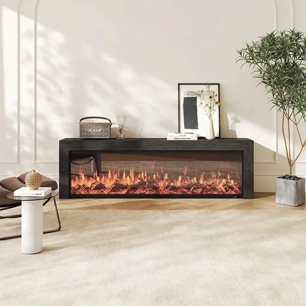 Black Oak Fireplace TV Cabinet Simulated Flames-MinimalisticDecor.com