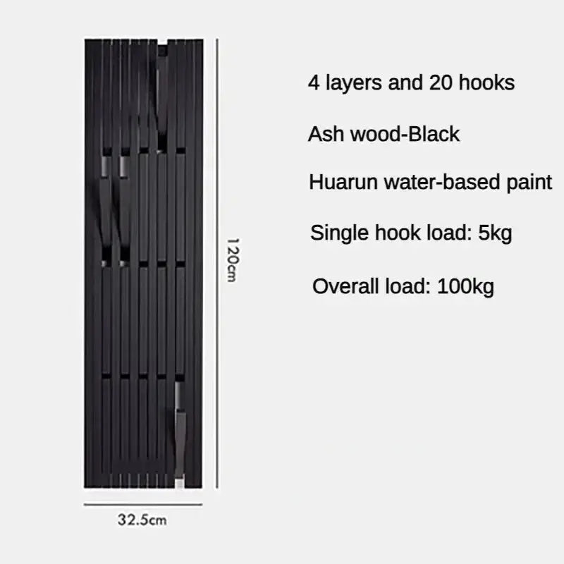 Black Oak Wood Piano Wall Hanging Coats Organiser-MinimalisticDecor.com