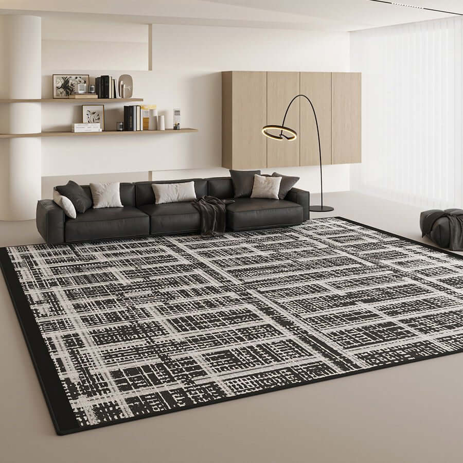 Black & White Maze Diagonal Net Rug: Modern Sophistication-MinimalisticDecor.com