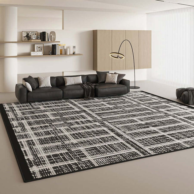 Black & White Maze Diagonal Net Rug: Modern Sophistication-MinimalisticDecor.com