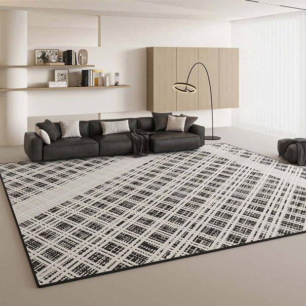 Black & White Mesh Diagonal Net Rug: Modern Sophistication-MinimalisticDecor.com