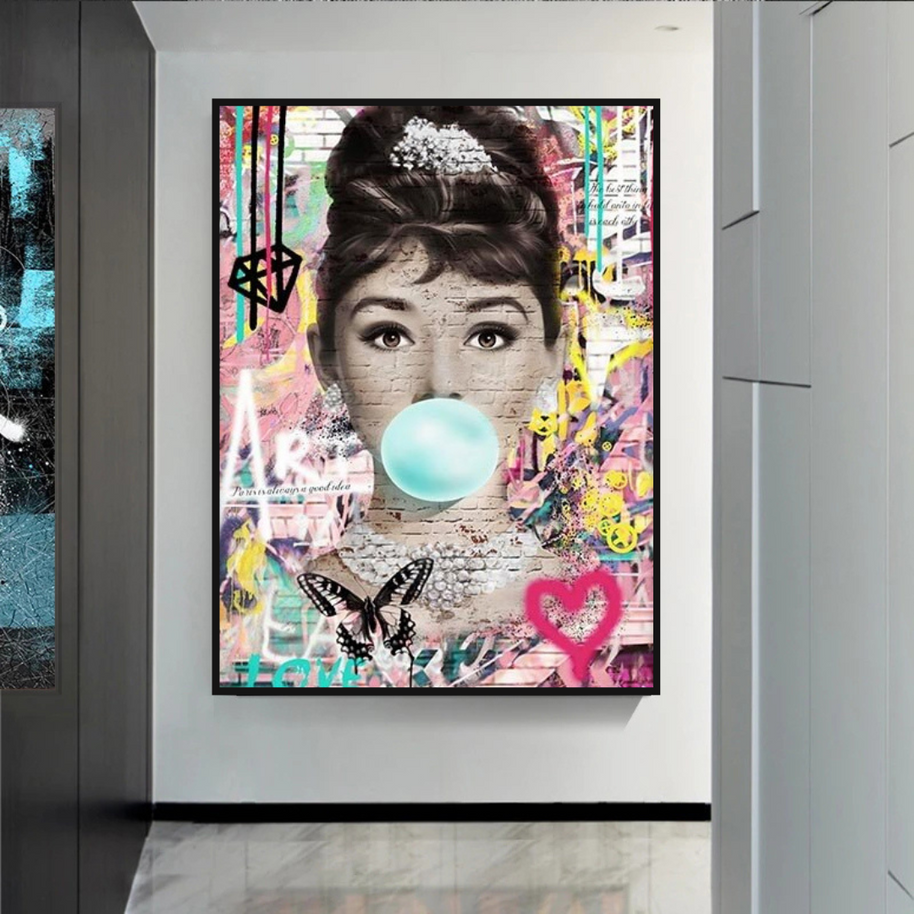 Blowing Bubbles: Audrey Hepburn Canvas Wall Art-MinimalisticDecor.com