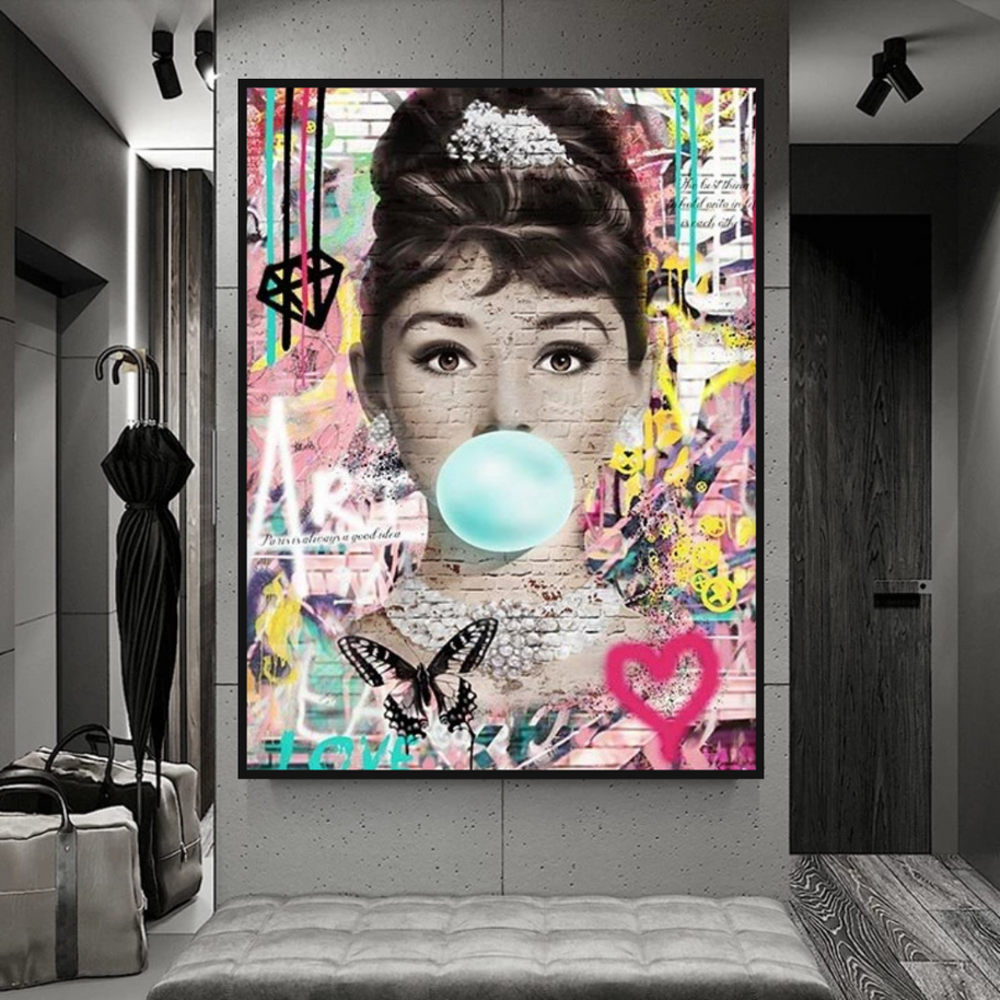 Blowing Bubbles: Audrey Hepburn Canvas Wall Art-MinimalisticDecor.com