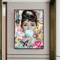 Blowing Bubbles: Audrey Hepburn Canvas Wall Art-MinimalisticDecor.com