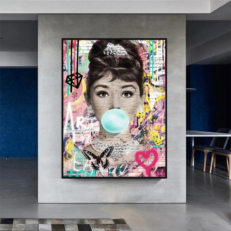 Blowing Bubbles: Audrey Hepburn Canvas Wall Art-MinimalisticDecor.com