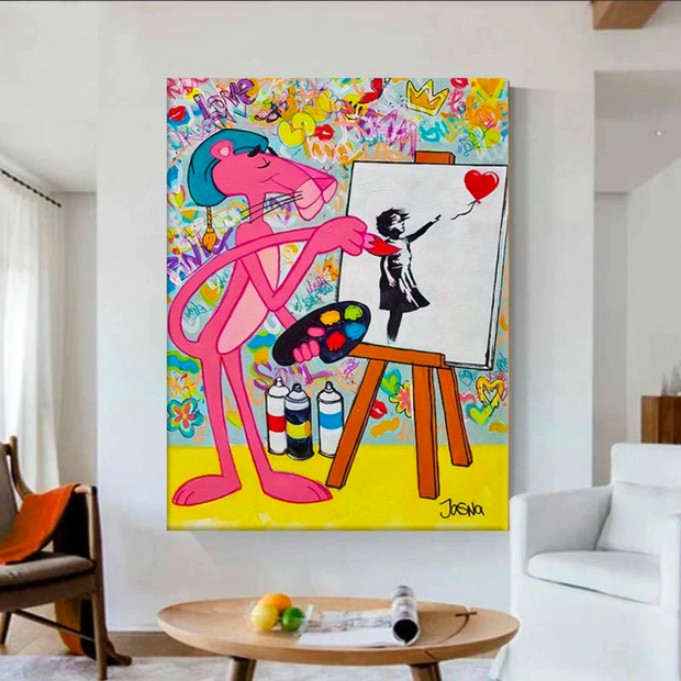 Bold Pink Panther Poster - Captivating Cartoon Canvas-MinimalisticDecor.com