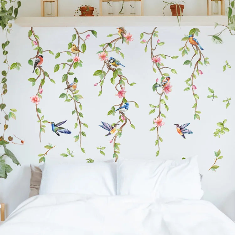 Branches Flowers Birds Wall Sticker – Removable Vinyl Wall Decal 70.5x81cm-MinimalisticDecor