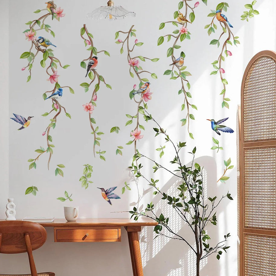 Branches Flowers Birds Wall Sticker – Removable Vinyl Wall Decal 70.5x81cm-MinimalisticDecor