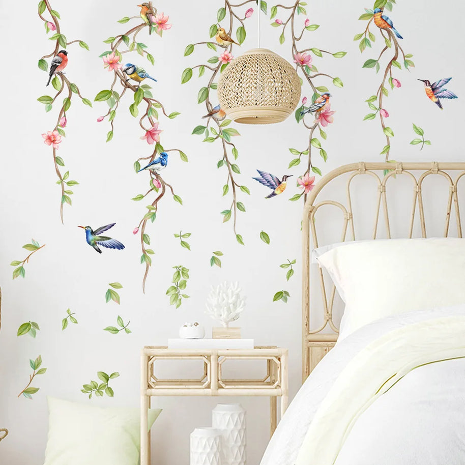 Branches Flowers Birds Wall Sticker – Removable Vinyl Wall Decal 70.5x81cm-MinimalisticDecor