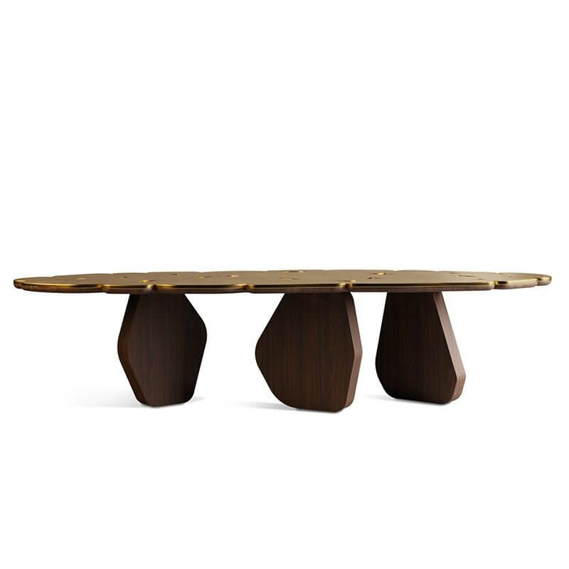 Brass Wallnut Wood Designer Dining Table-MinimalisticDecor.com