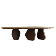 Brass Wallnut Wood Designer Dining Table-MinimalisticDecor.com