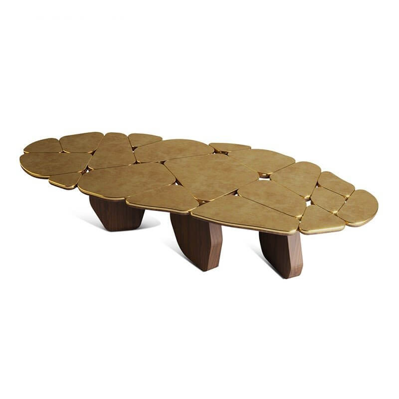 Brass Wallnut Wood Designer Dining Table-MinimalisticDecor.com