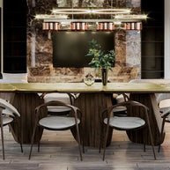 Brass Wallnut Wood Designer Dining Table-MinimalisticDecor.com